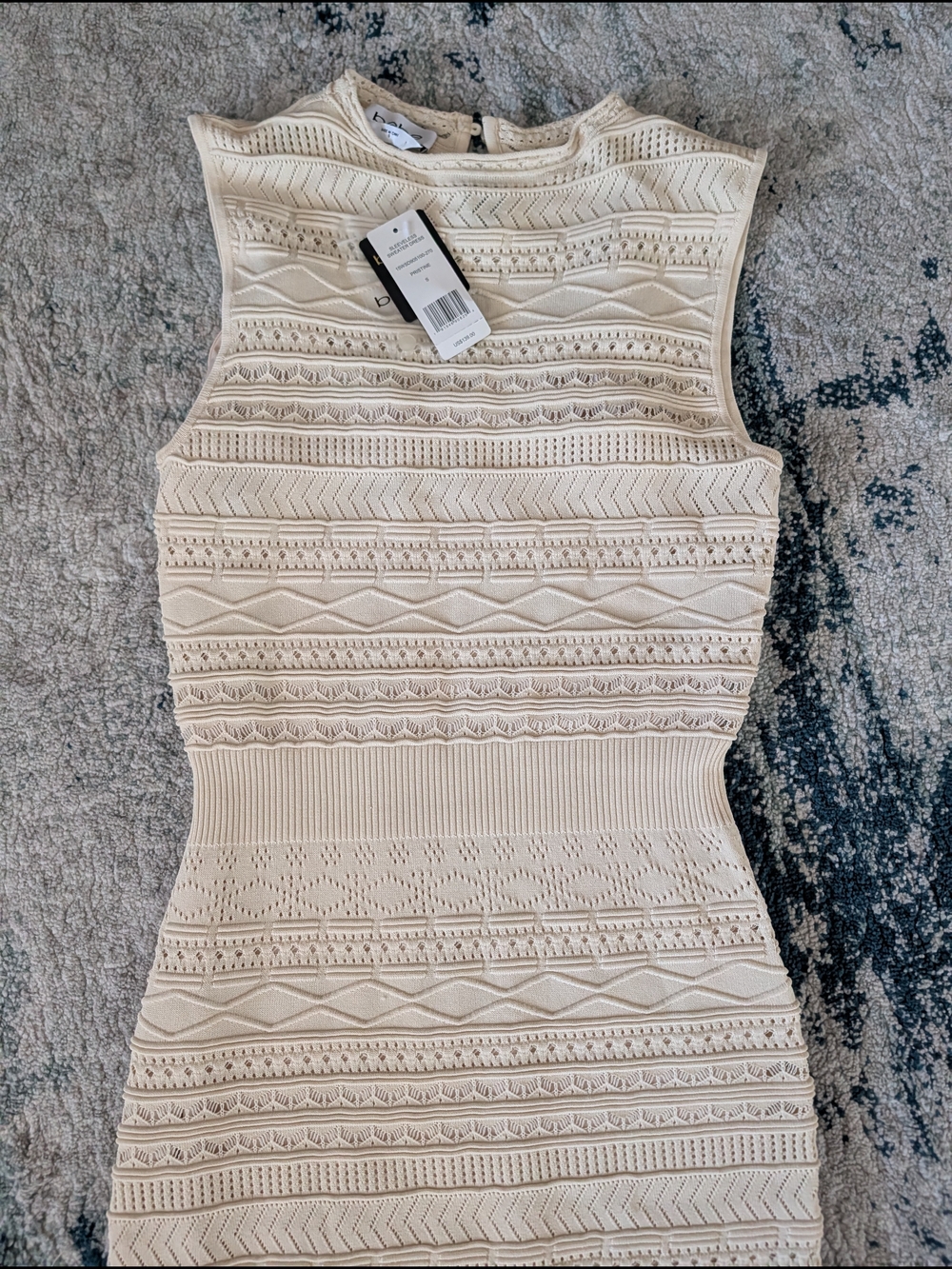 bebe Cream Sleeveless Knit Patterned Tank